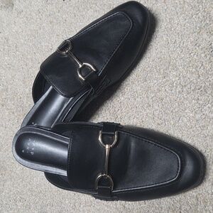 Target Black Leather Slip-On Loafers with Gold Accent